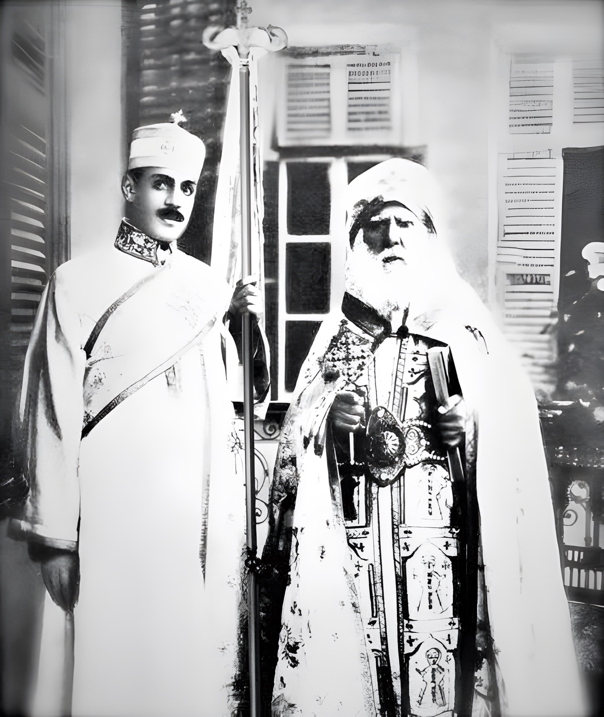 St. Habib Girgis as a young archdeacon, beside Pope Cyril V